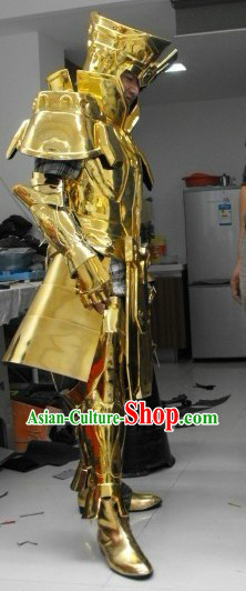 Ancient Chinese Golden Armor Costume and Helmet for Men