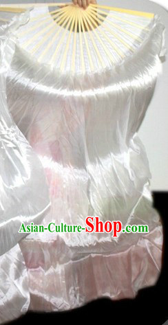 Pure White Chinese Silk Ribbon Dance Fan
