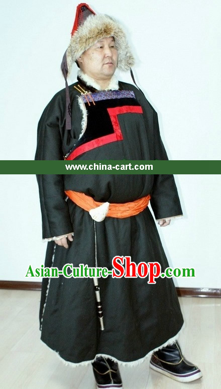 Traditional Chinese Mongolian Clothing and Hat for Men
