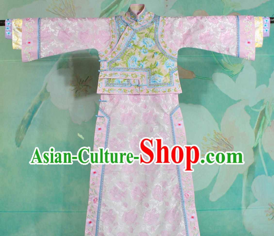 Qing Dynasty Imperial Princess Embroidered Flower Clothes Complete Set for Women