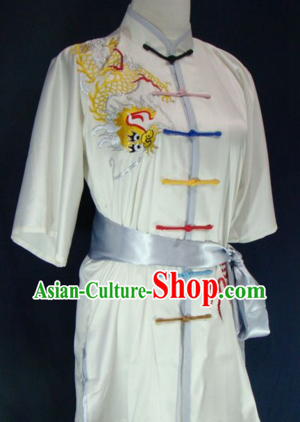 Chinese Kung Fu Embroidered Dragon Competition Silk Uniform for Men