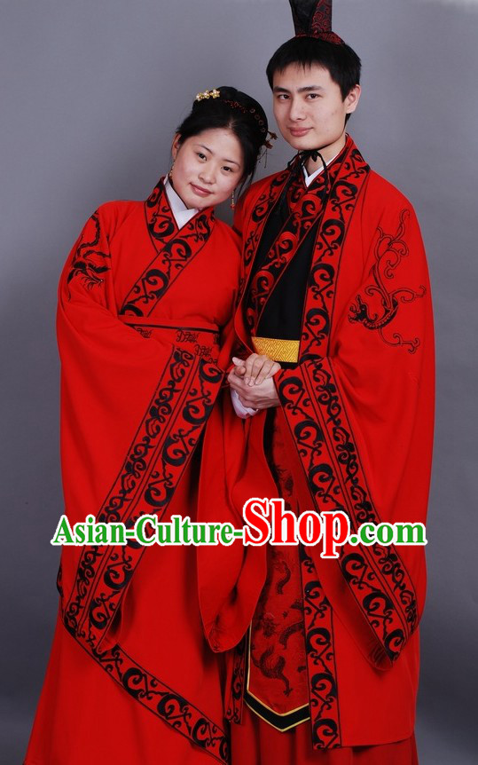 Chinese Classical Hanfu Wedding Dresses Two Complete Sets for Men and Women