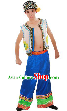Chinese Classical Zhuang Ethnic Clothing and Hat for Men
