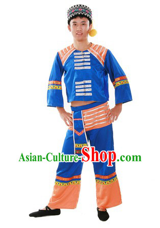 Chinese Traditional Gaoshan Minority Dance Costume and Hat for Men