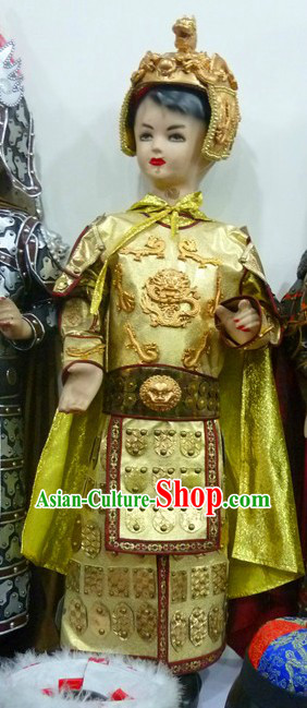 Ancient Prince Imperial Golden Armor Costumes and Helmet for Children