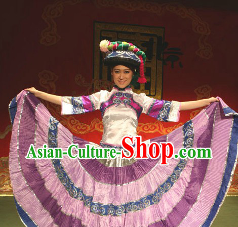 Traditional Chinese Torch Festival Yi Minority Clothing and Hat for Women