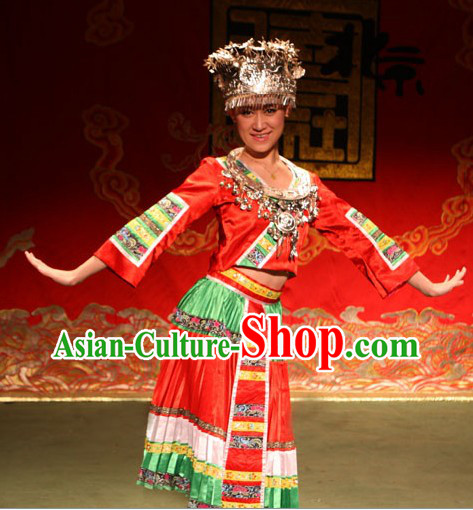 Traditional Chinese Miao Ethnic Clothing and Hat for Women