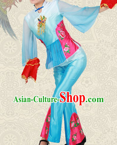 Chinese Classical Yangge Dance Costumes and Headwear for Women