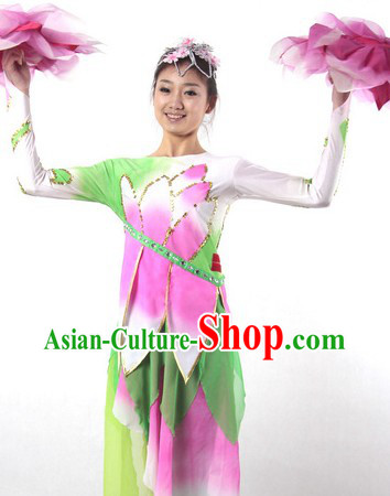 Traditional Chinese Lotus Dance Costume and Headwear for Women