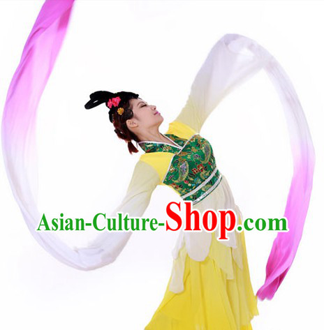 Traditional Chinese Long Sleeves Dance Costumes and Headpieces for Women