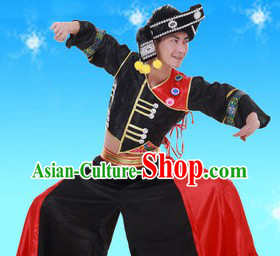 Traditional Chinese Yi Minority Dance Costumes and Headpieces for Men