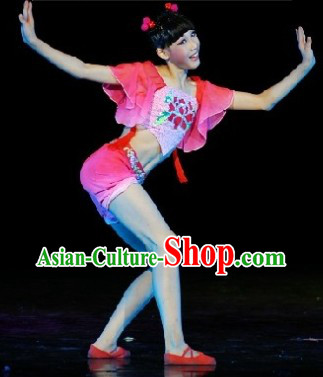 Traditional Chinese Classical New Year Dance Costumes and Headpieces Complete Set for Kids