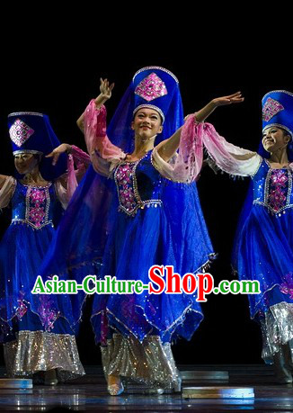 Chinese Classic Ethnic Dance Costumes and Hat Complete Set for Women