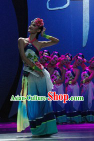 Traditional Chinese Dance Costume and Headwear Complete Set for Women