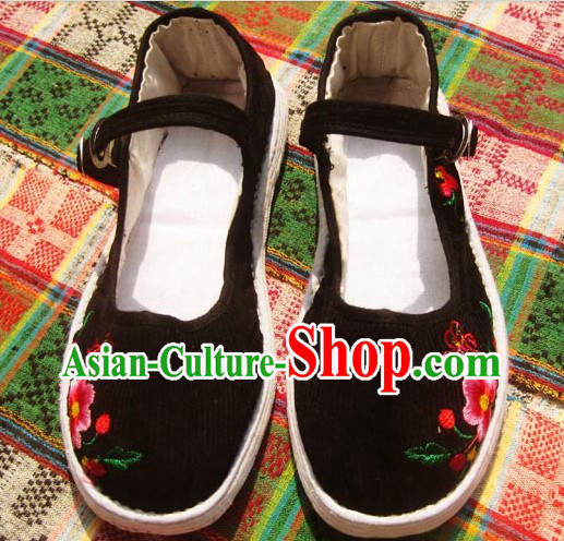 All Handmade Chinese Black Thick Sole Cotton Shoes for Women