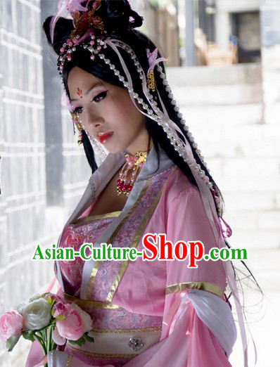 Pink Ancient Asian Princess Clothes and Hair Accessories Complete Set