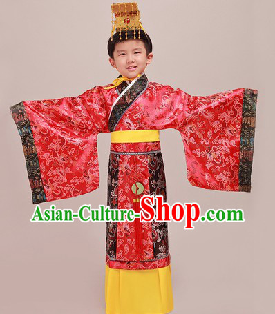 Ancient Chinese Emperor Costumes and Crown Complete Set for Children