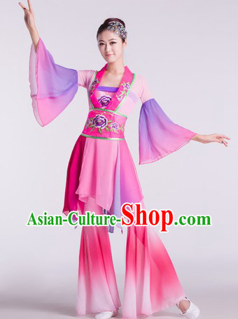Chinese Classical Lotus Dance Costumes and Headdress Complete Set