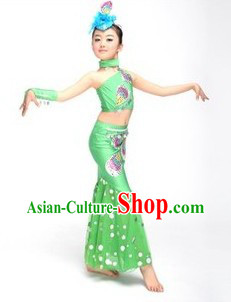 Chinese Dai Ethnic Group Dance Costumes and Headwear Complete Set for Children