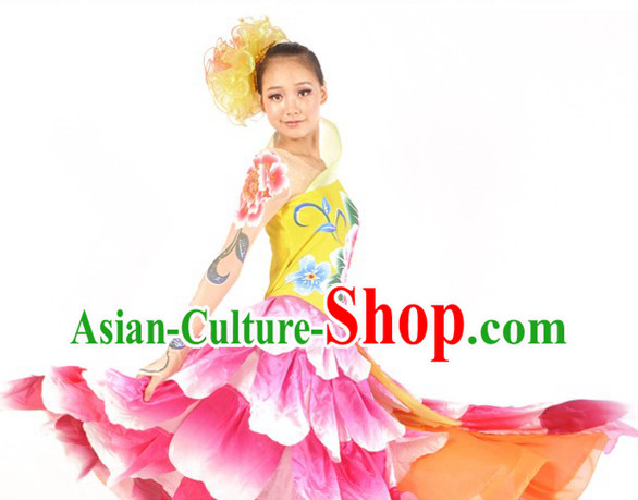 Chinese Classical Peony Dance Costumes and Headdress Complete Set for Women