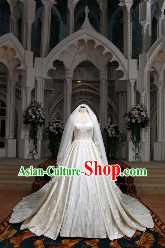 Romantic England Princess Wedding Dress Veil Complete Set