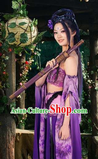 Ancient Chinese Purple Fairy Costumes Complete Set