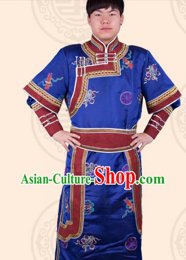 Traditional Chinese Mongolian Prince Clothing and Hat Complete Set for Men