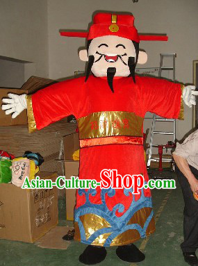 Traditional Chinese Red Cai Shen Ye Clothing and Hat Complete Set