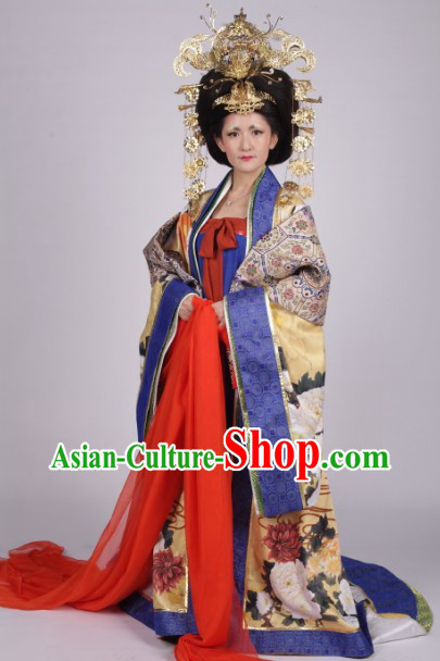 Traditional Ancient Chinese Wu Ze Tian Costumes and Headwear Complete Set