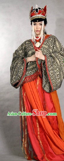 Traditional Mongolian Robe and Hat Complete Set for Women
