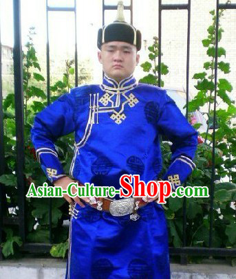 Traditional Mongolian Daily Clothes and Hat Complete Set for Men