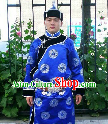 Traditional Mongolian Daily Suit and Hat Complete Set for Men