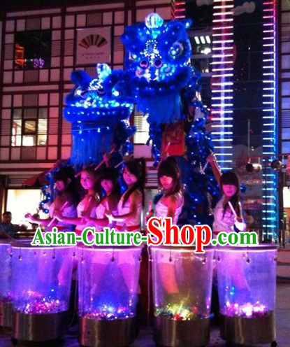 Blue Color LED Lights Classic Lion Dance Costumes Complete Set