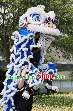 White and Blue Competition and Parade Adults Lion Dance Costume Complete Set