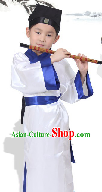 Ancient Chinese Stage Performance Boy Student Costumes and Hat