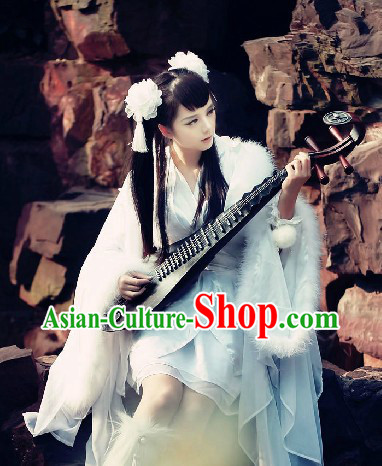 Ancient Chinese Style White Fantasy Fairy Cosplay Costumes