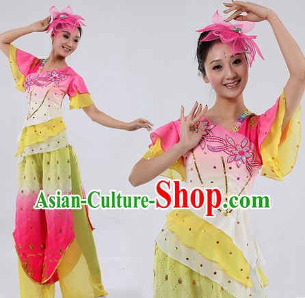 Traditional Chinese Fan or Ribbon Dance Costumes and Headpiece for Women