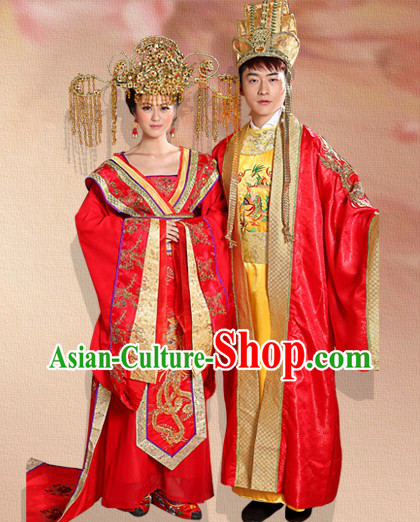 Ancient Chinese Imperial Palace Emperor and Empress Wedding Dresses Two Complete Sets