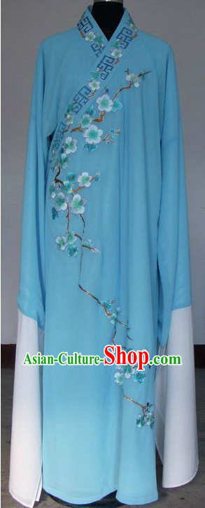 Ancient Chinese Blue Plum Blossom Long Sleeve Robe for Men
