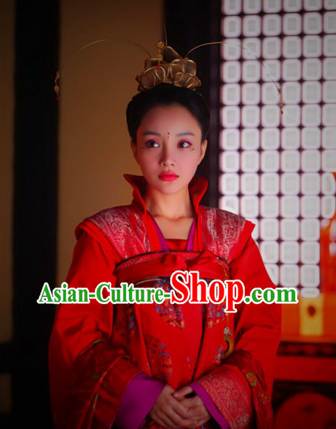 Ancient Chinese Tang Dynasty Princess Wedding Dress and Headdress Complete Set