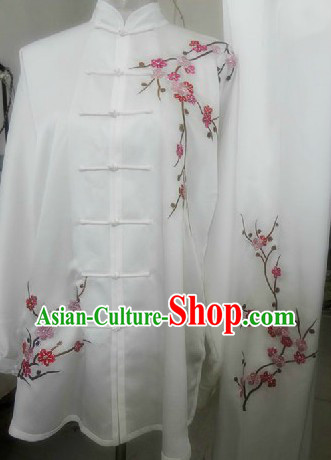 Traditional Chinese White Plum Blossom Silk Tai Chi Uniforms