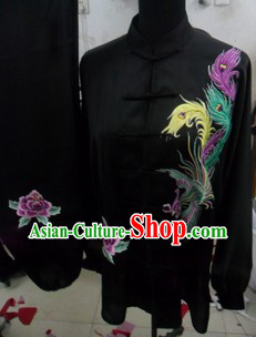 Traditional Chinese Long Sleeves Black Phoenix Kung Fu Uniforms