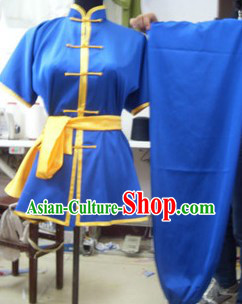 Traditional Chinese Blue Silk Martial Arts Practice Clothing