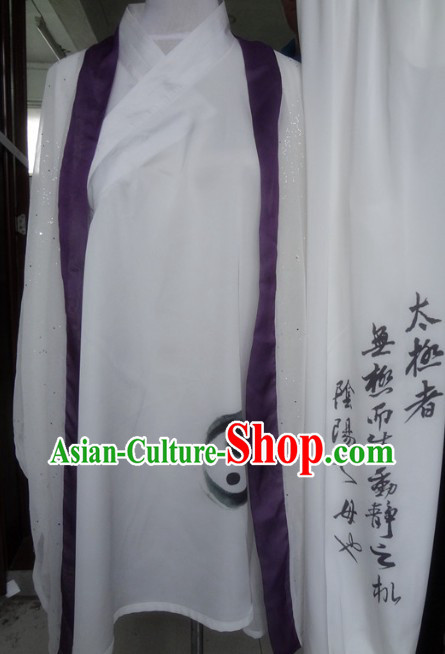 Ancient Chinese White Silk Tai Chi Tai Ji Uniform and Cape Complete Set