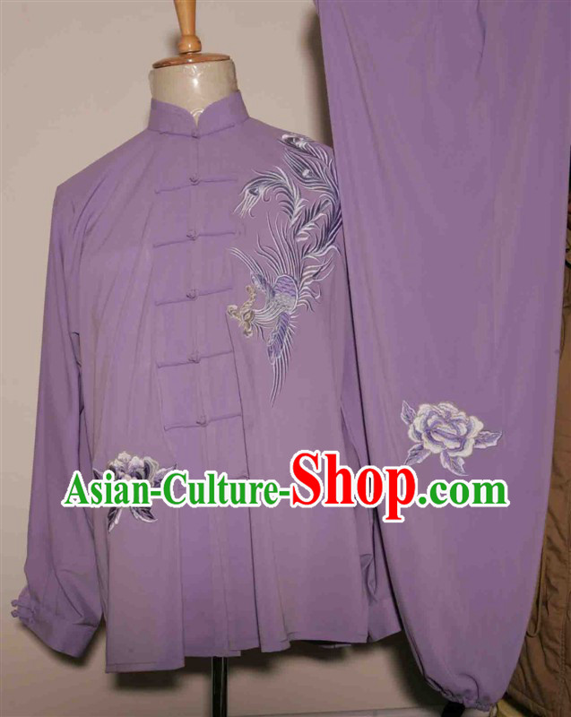 Purple Chinese Phoenix Embroidery Tai Chi and Martial Arts Competition Outfit for Women