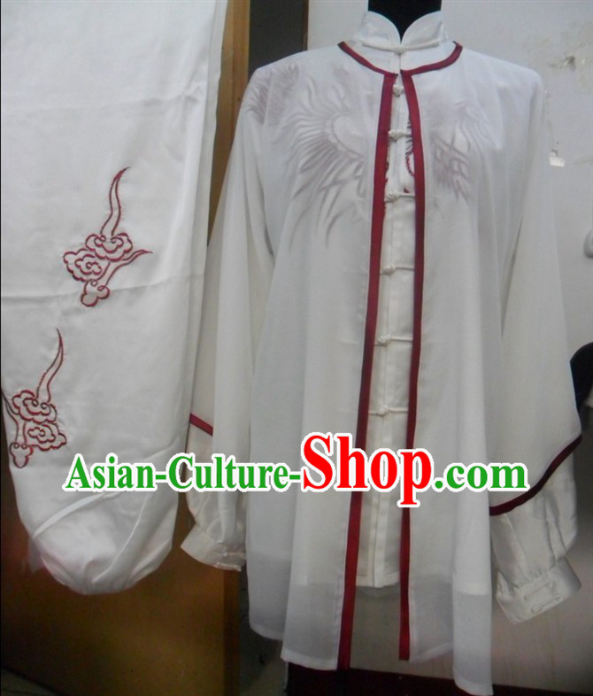 White Chinese Phoenix Embroidery Tai Ji Martial Arts Clothes and Cape