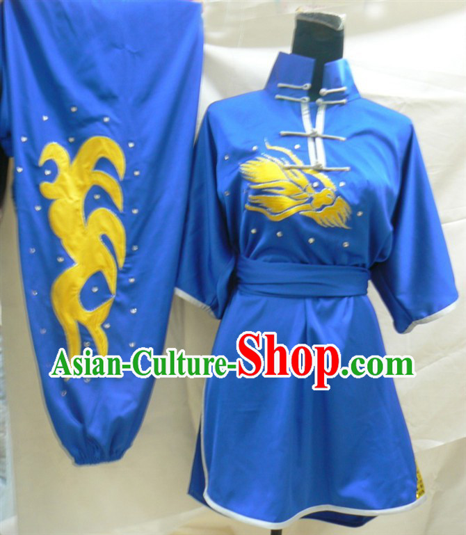 Blue Chinese Embroidery Long Fist Southern Fist Kung Fu Outfit