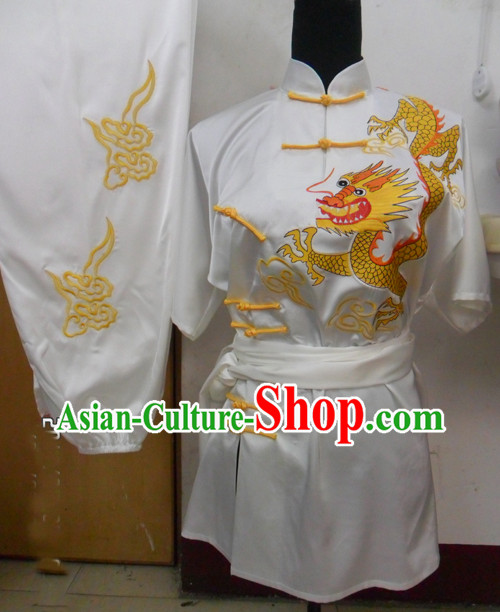 Traditional Chinese Short Sleeve Dragon Embroidery Competition and Performance Gong Fu Uniform