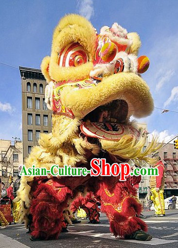 Traditional Chinese Red and Golden Lunar New Year Lion Dancing Costumes Complete Set