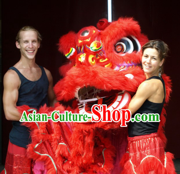 Red Standard Competition Wu Shi Lion Dance Costumes Complete Set